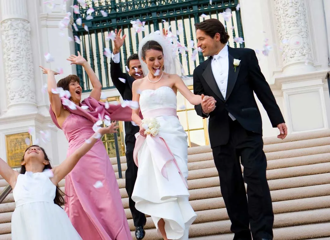 Happy Newlyweds leaving the town hall